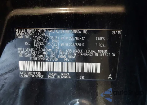 2015 Toyota Rav4 Xle z USA, uszkodzony, nr VIN 2T3RFREV7FW321309